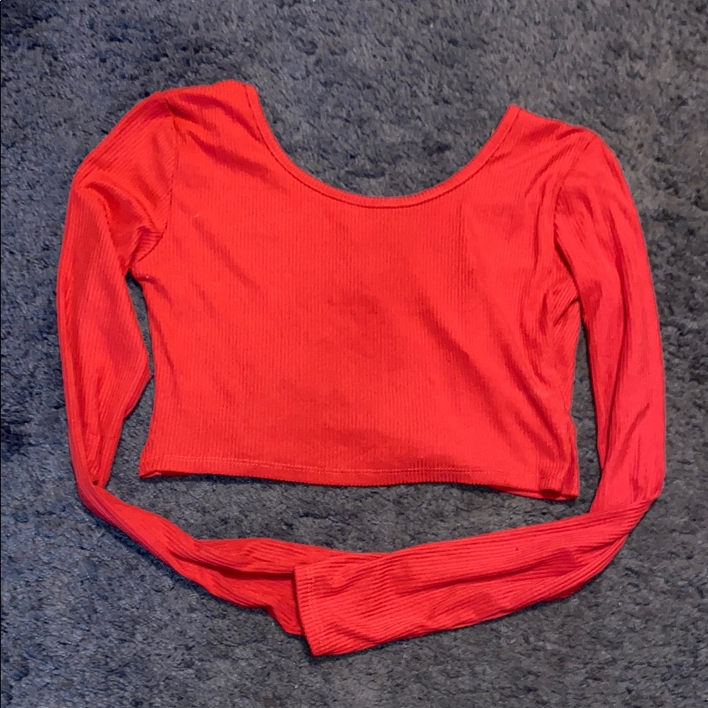 Red Long Sleeve Crop Top